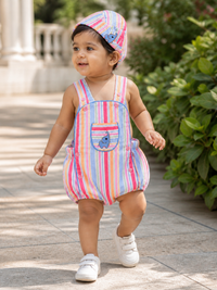 Baby wearing Hopebow pastel stripe romper set