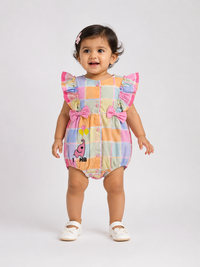 Hopebow Pastel Patch Bow baby girl romper with ruffle shoulders