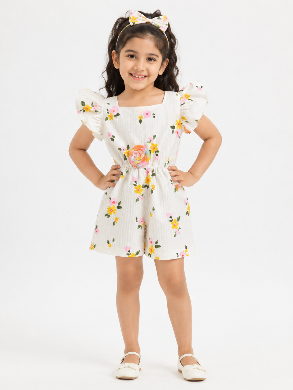 Hopebow Ivory Bloom floral cotton girls romper