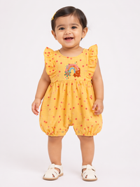 Hopebow Sunshine Bloom yellow baby girl romper with rainbow embroidery