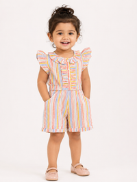 Hopebow Pastel Stripe ruffle cotton girls romper