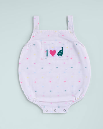 Hopebow 100% Cotton “I Love Elephants” Polka-Dot Romper – Soft & Breathable