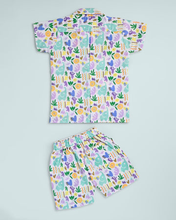 Boys & Girls Cotton Summer Co-Ord Set – Short Sleeve Printed Shirt with Matching Shorts