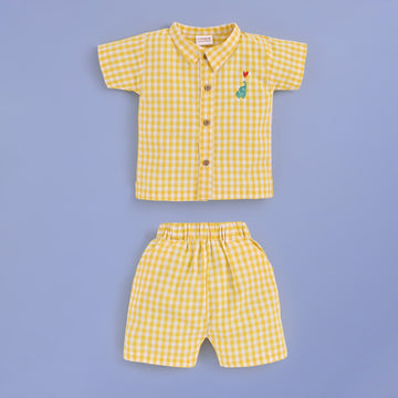 Boys & Girls Yellow Cotton Summer Co-Ord Set Gingham Shirt with Matching Shorts