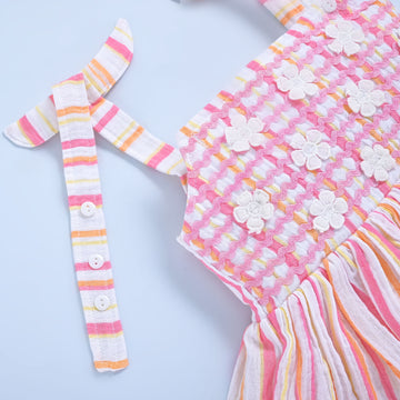 Girls Striped Cotton Summer Dress with Floral Embroidery – Soft Breathable Sundress for Toddlers & Kids