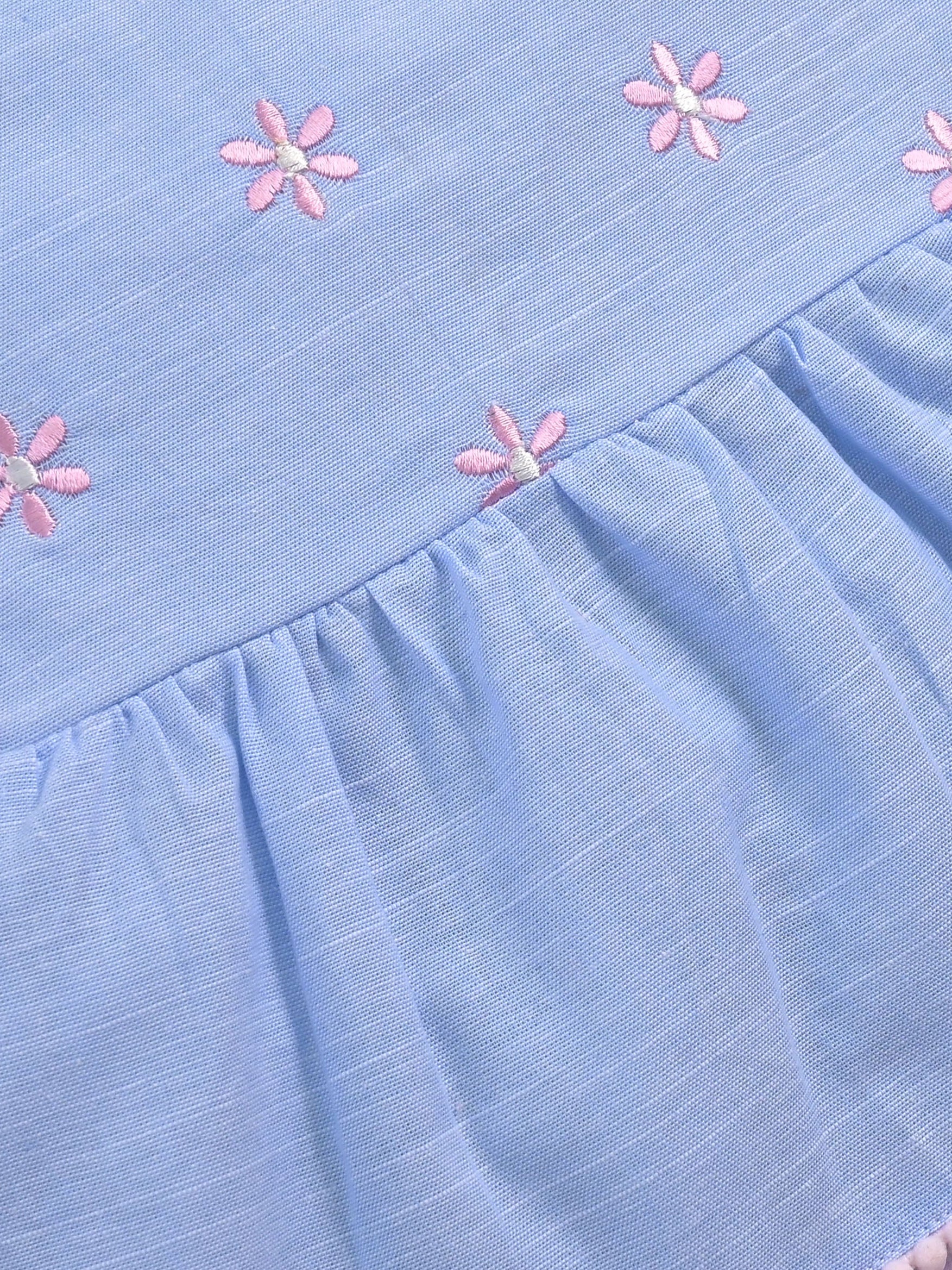 Hopebow Pastel Bloom tiered cotton frock with pastel plaid and pink daisy skirt — detail