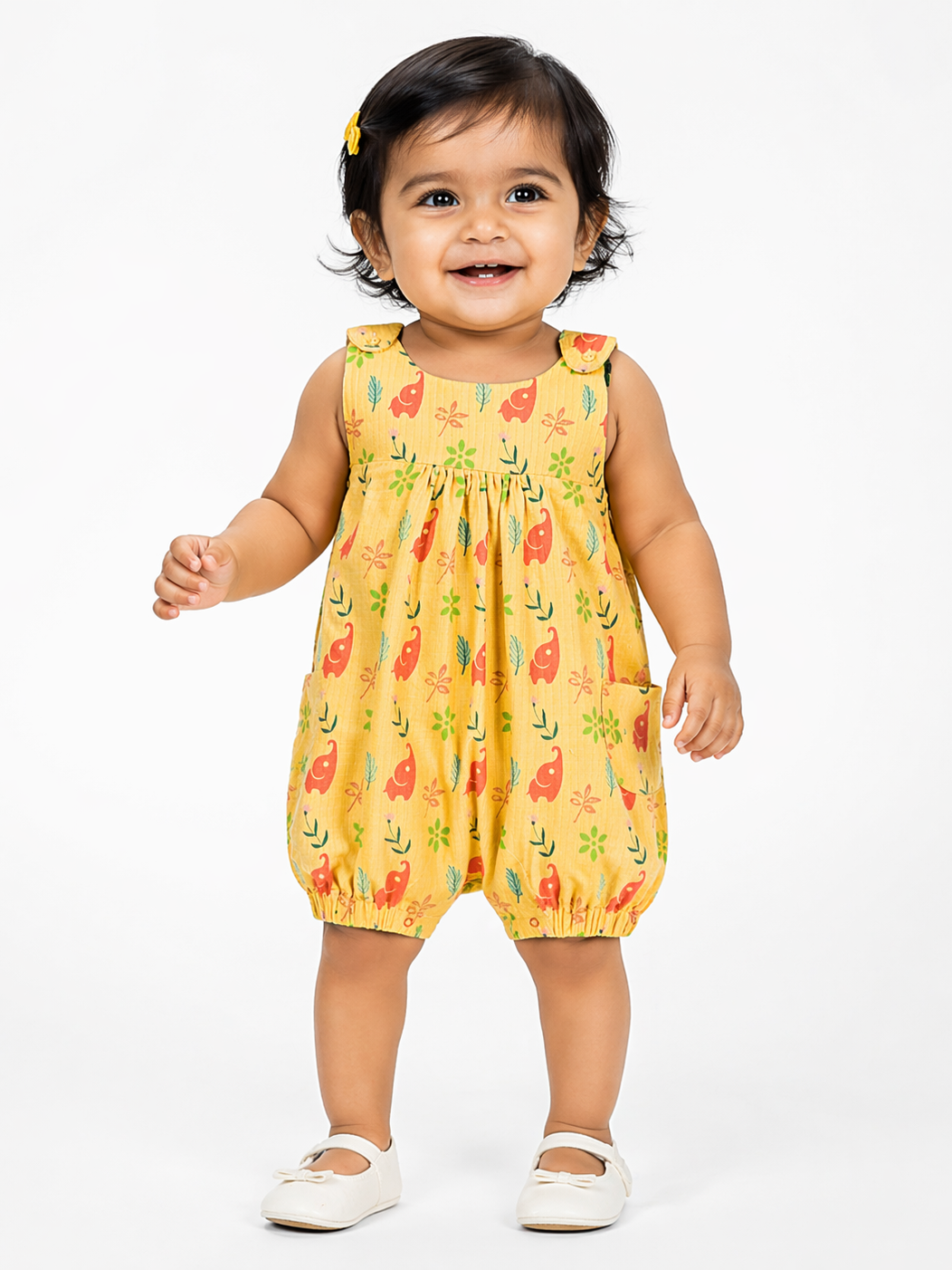Hopebow Sunshine Elephant yellow baby girl romper