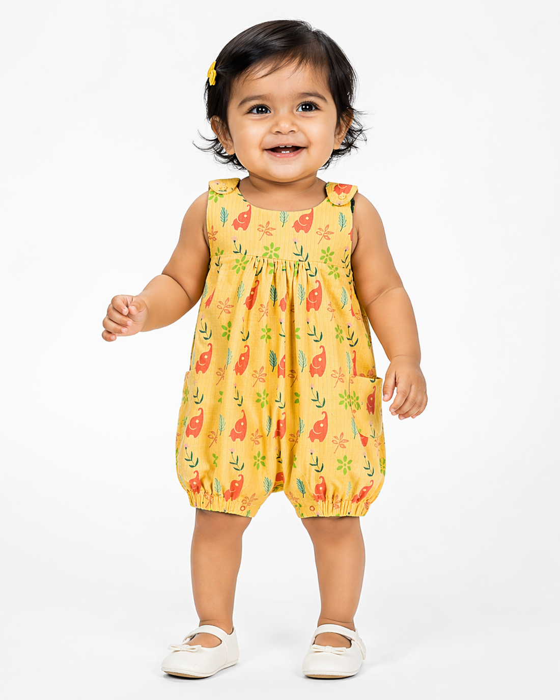 Hopebow Sunshine Elephant yellow baby girl romper