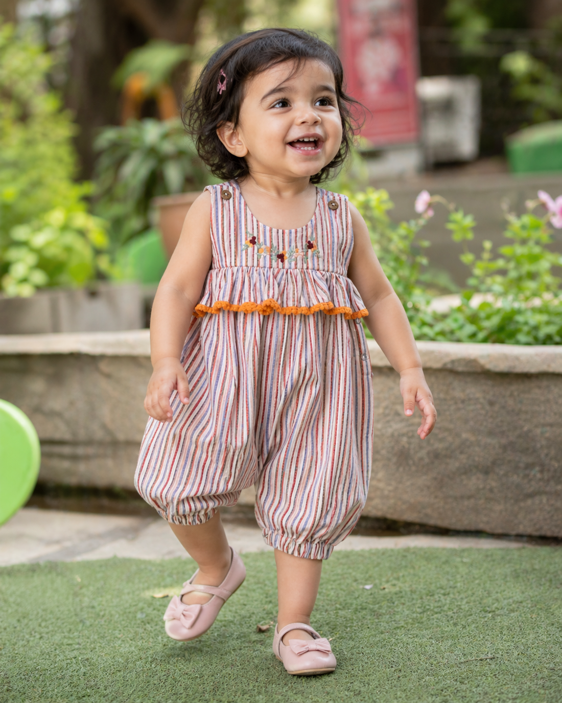 Hopebow Sun-Stripe cotton baby girl romper