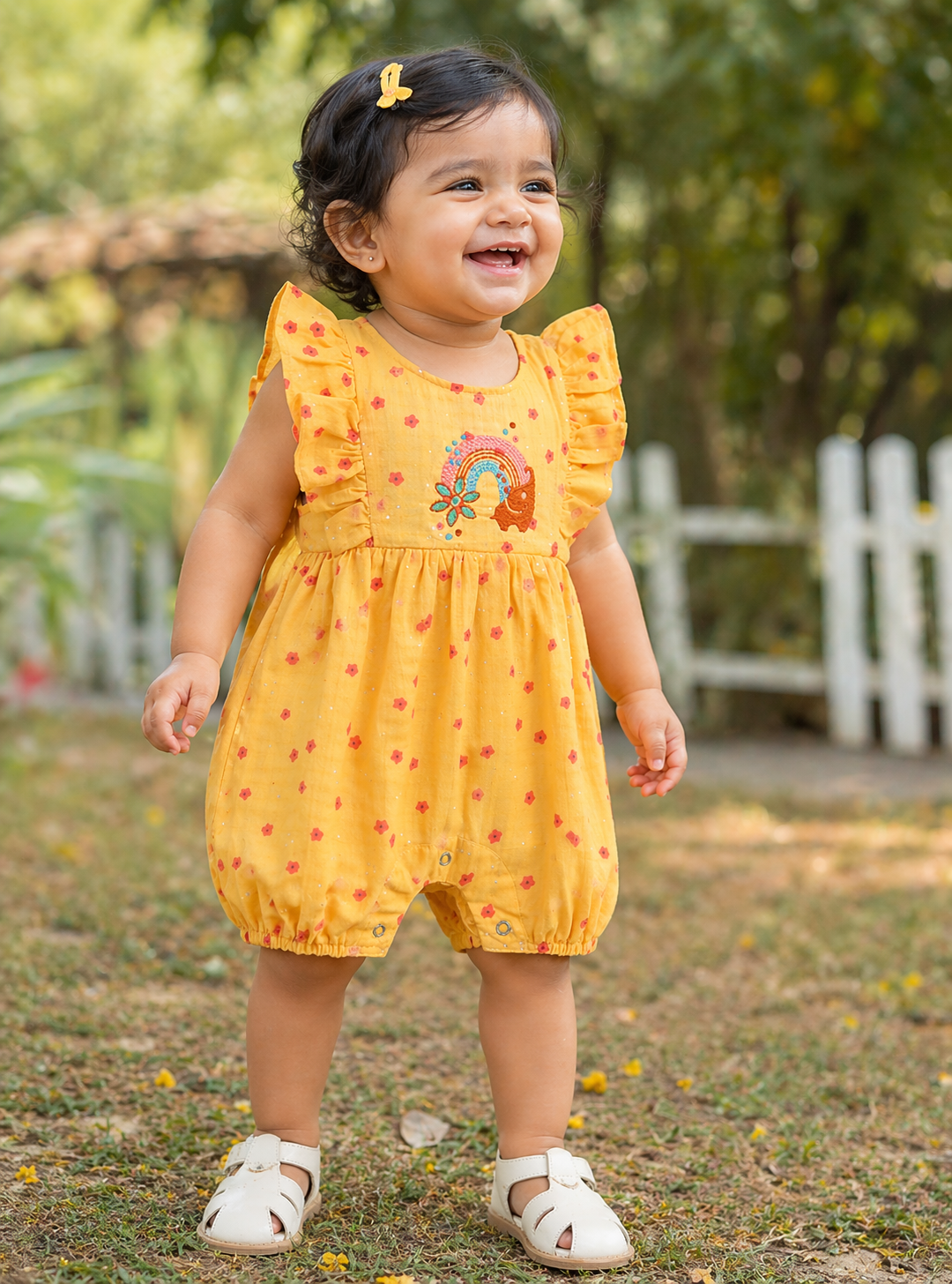 Embroidered baby girl yellow romper India