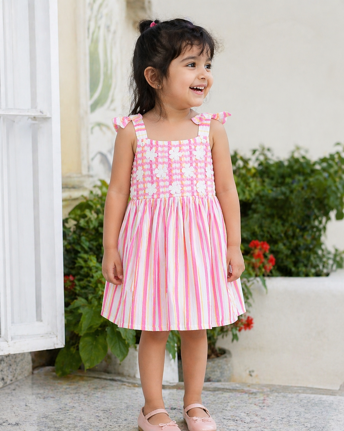 Hopebow Blossom Pink summer frock with textured bodice