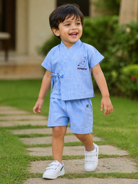 Boy wearing Hopebow azure cotton co-ord set