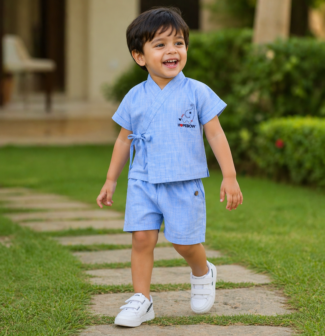 Hopebow Azure cotton boys co-ord shirt and shorts