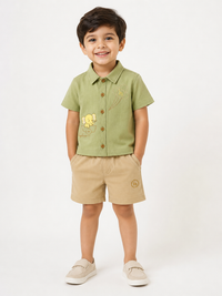 Hopebow Sage Elephant cotton shirt and beige shorts boys co-ord