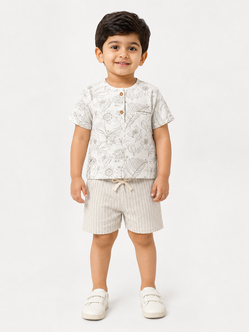 Hopebow Botanical Breeze cotton tee and striped shorts set