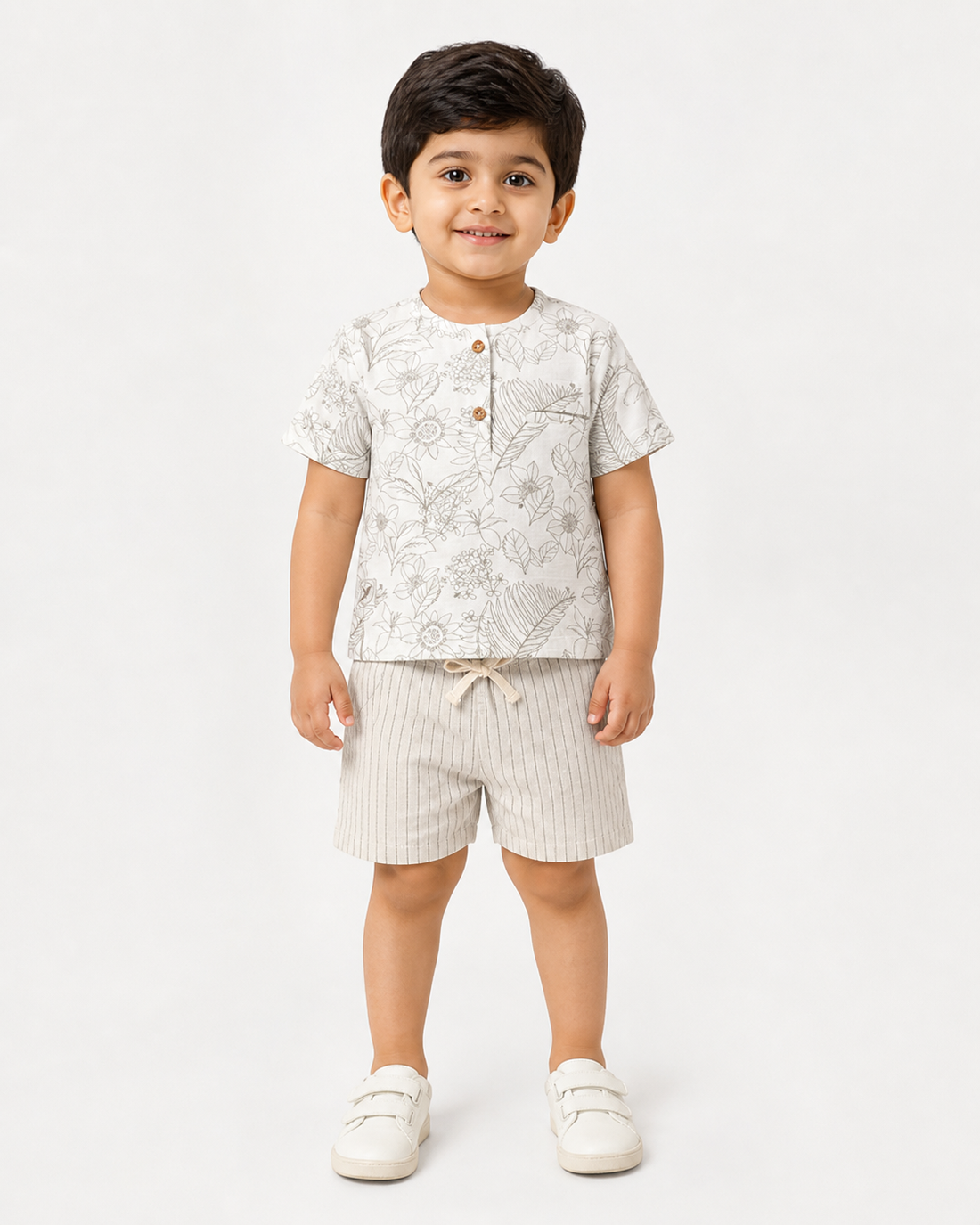 Hopebow Botanical Breeze cotton tee and striped shorts set
