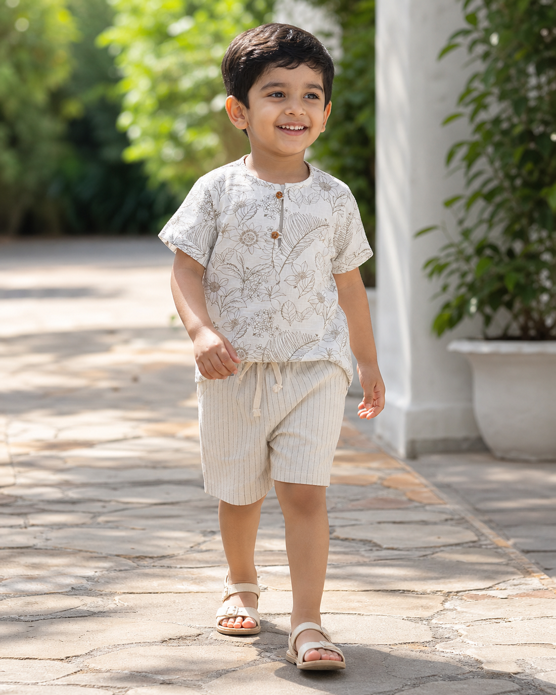 Hopebow Botanical Breeze cotton tee and striped shorts set