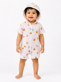 Hopebow Bee Garden hooded baby romper in soft pastel print