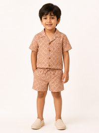 Hopebow Dusty Peach printed cotton boys co-ord set