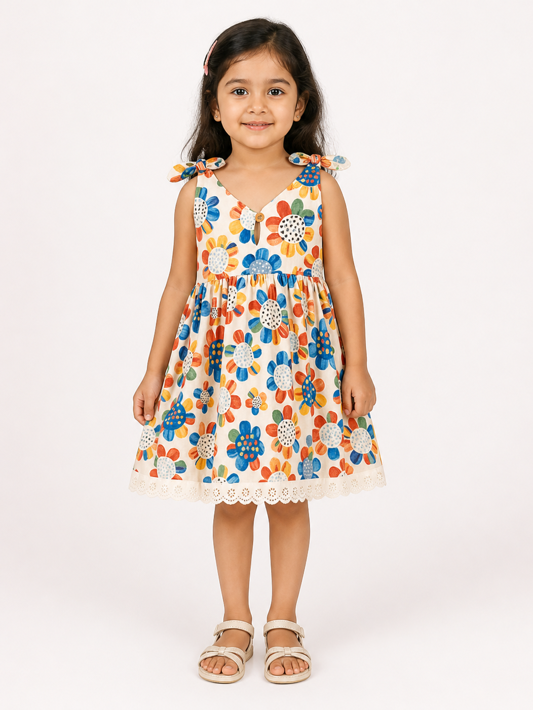Hopebow Bloom Tie-Shoulder cotton dress with garden floral