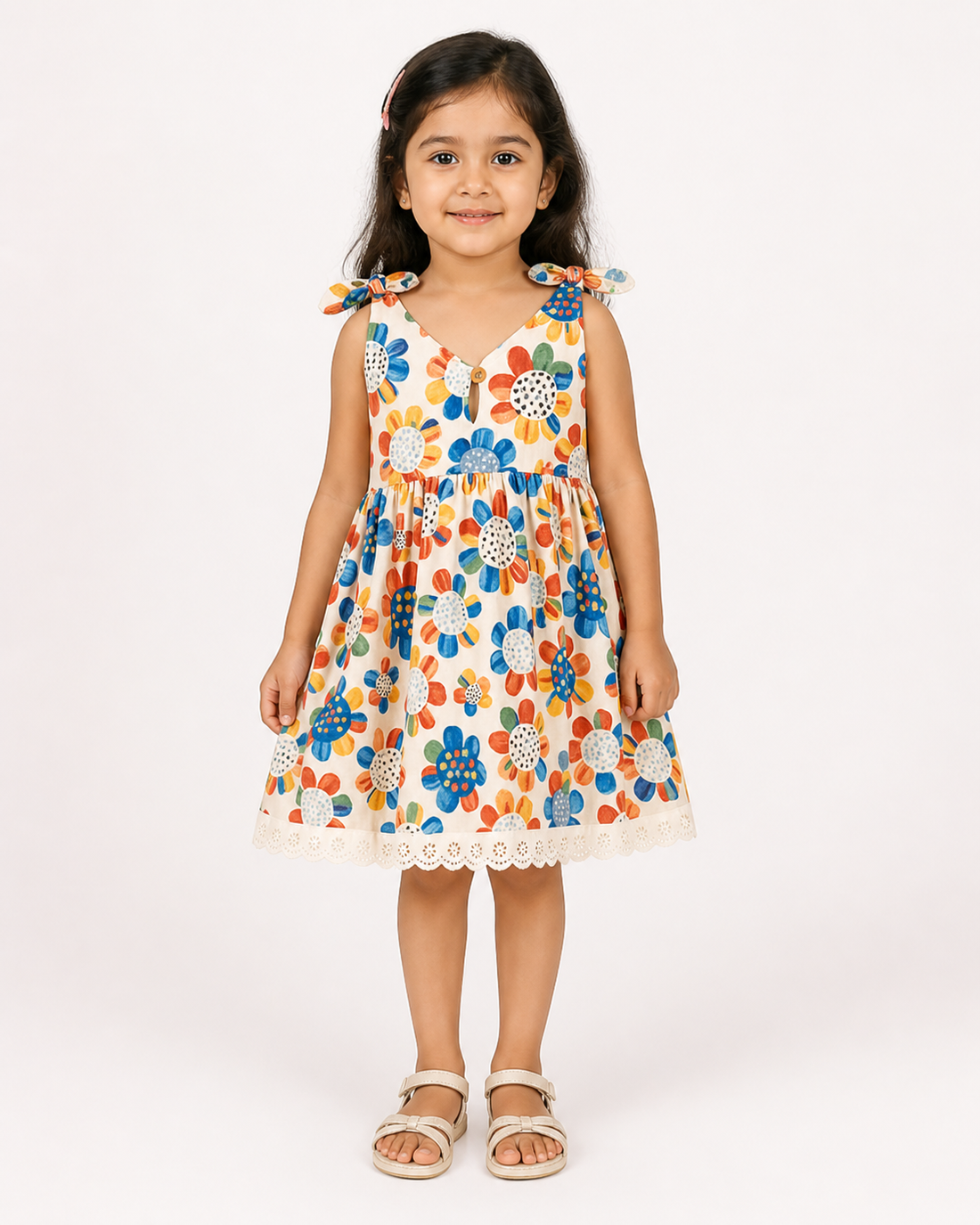 Hopebow Bloom Tie-Shoulder cotton dress with garden floral