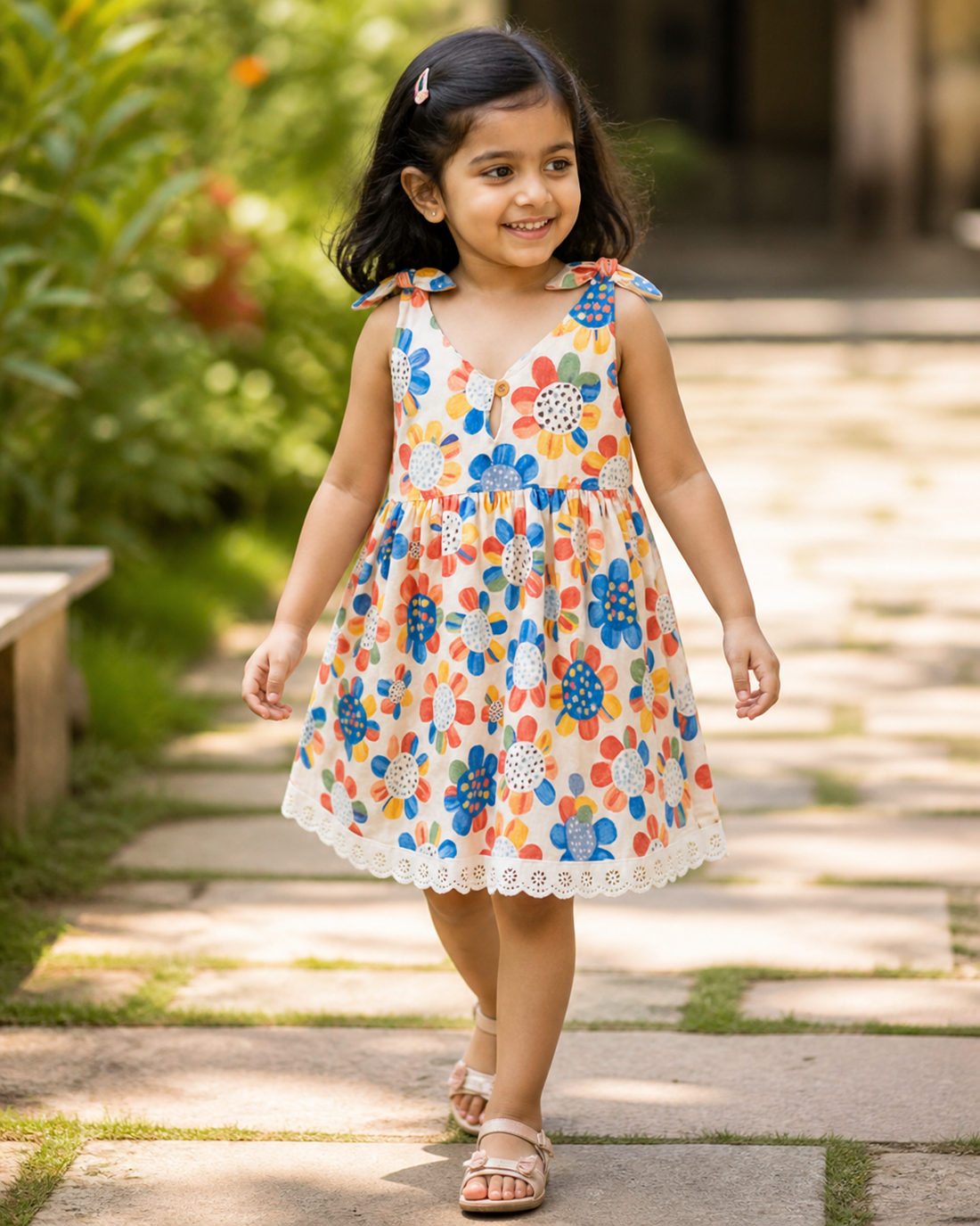 Hopebow Bloom Tie-Shoulder cotton dress with garden floral
