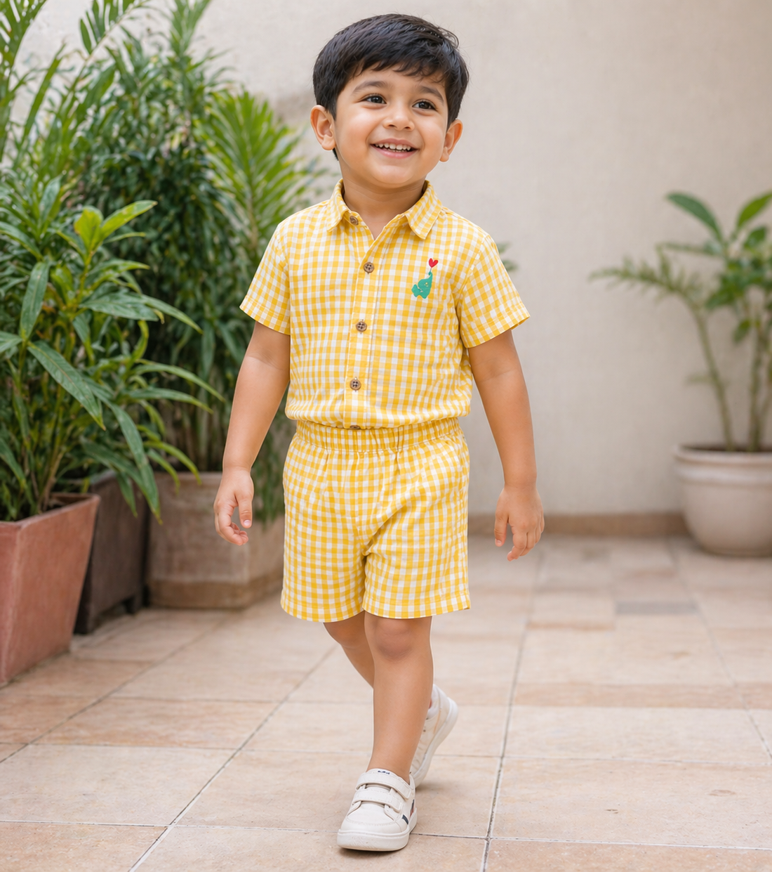 Hopebow Sunshine Gingham yellow cotton boys co-ord
