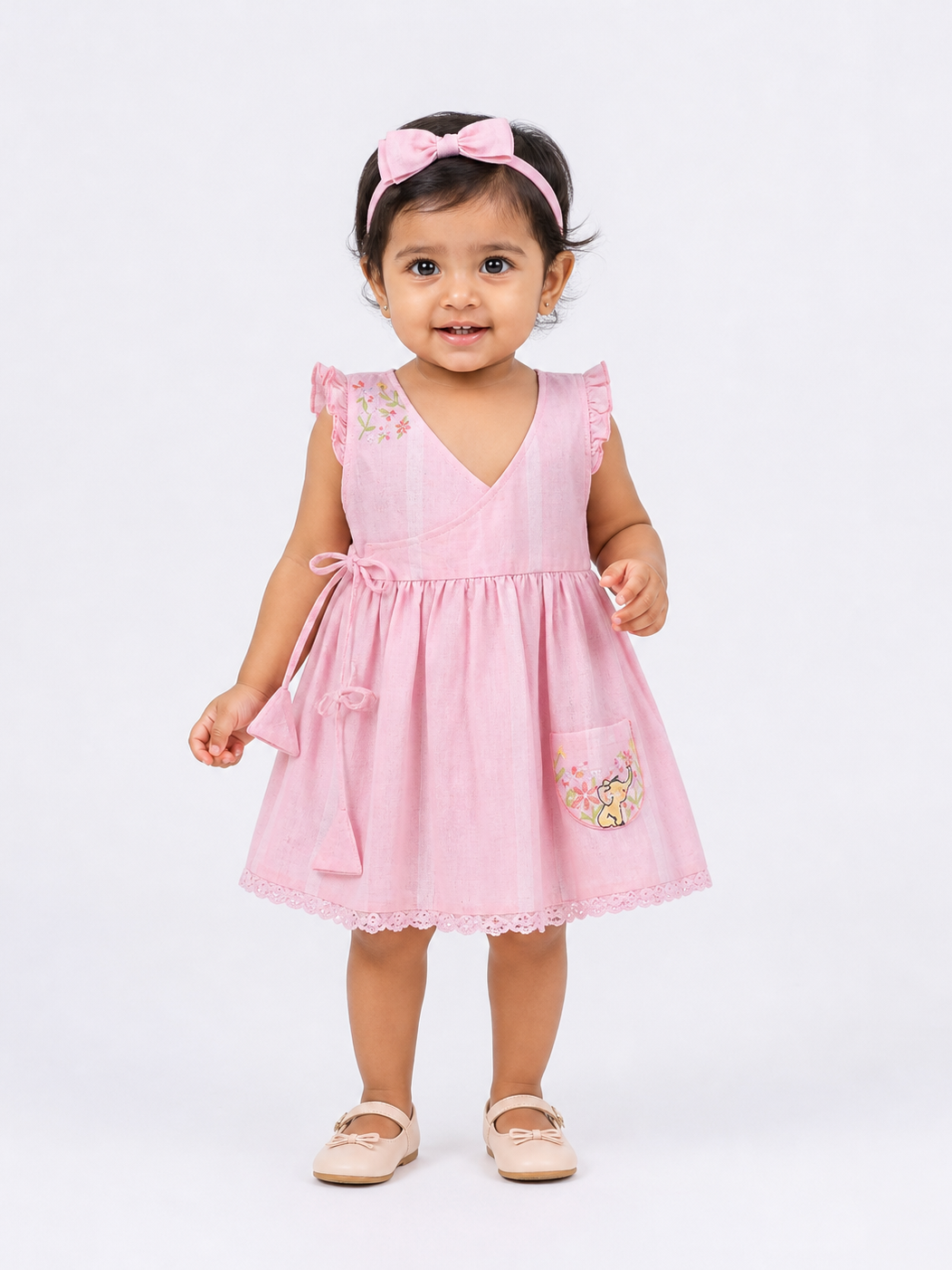 Hopebow Rosewater Bow soft pink baby girl dress with headband