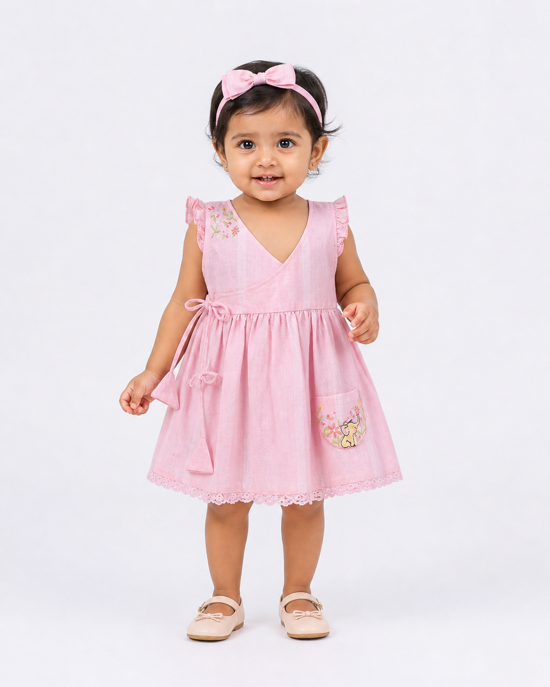 Hopebow Rosewater Bow soft pink baby girl dress with headband
