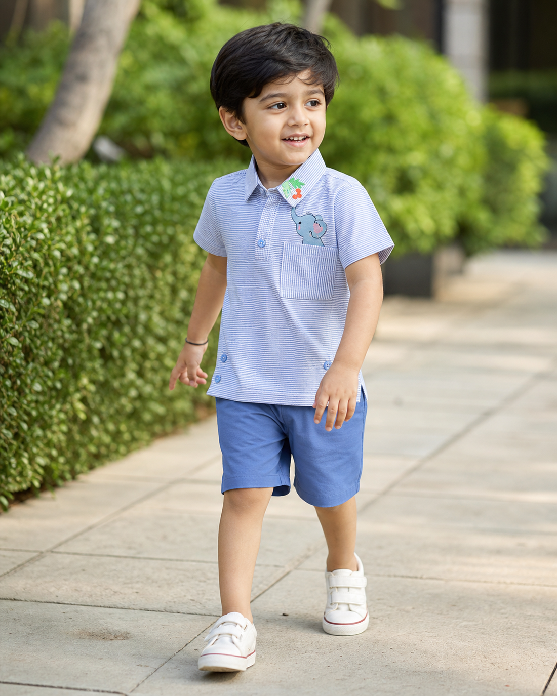 Hopebow Soft Blue Stripe cotton shirt and shorts boys co-ord
