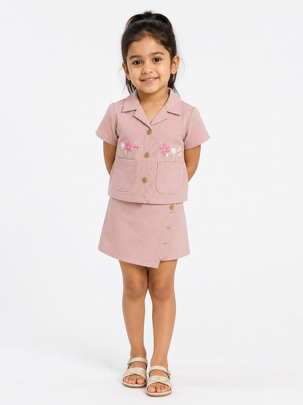 Hopebow Blush Bloom cotton co-ord with hand-embroidered florals