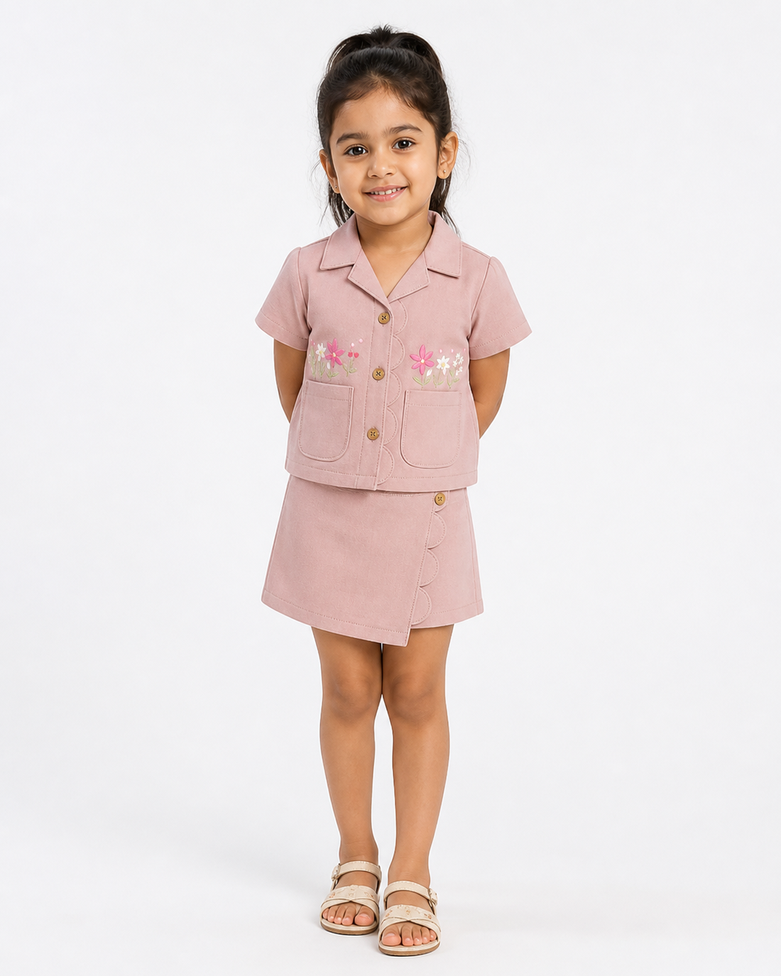 Hopebow Blush Bloom cotton co-ord with hand-embroidered florals
