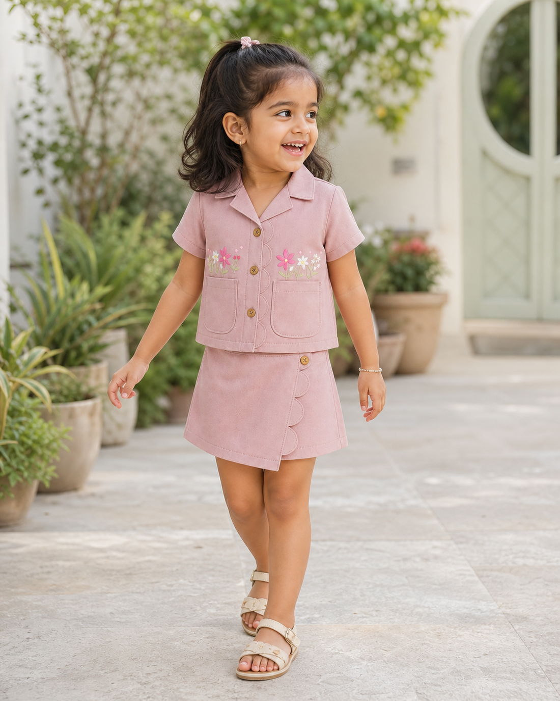 Hopebow Blush Bloom cotton co-ord with hand-embroidered florals