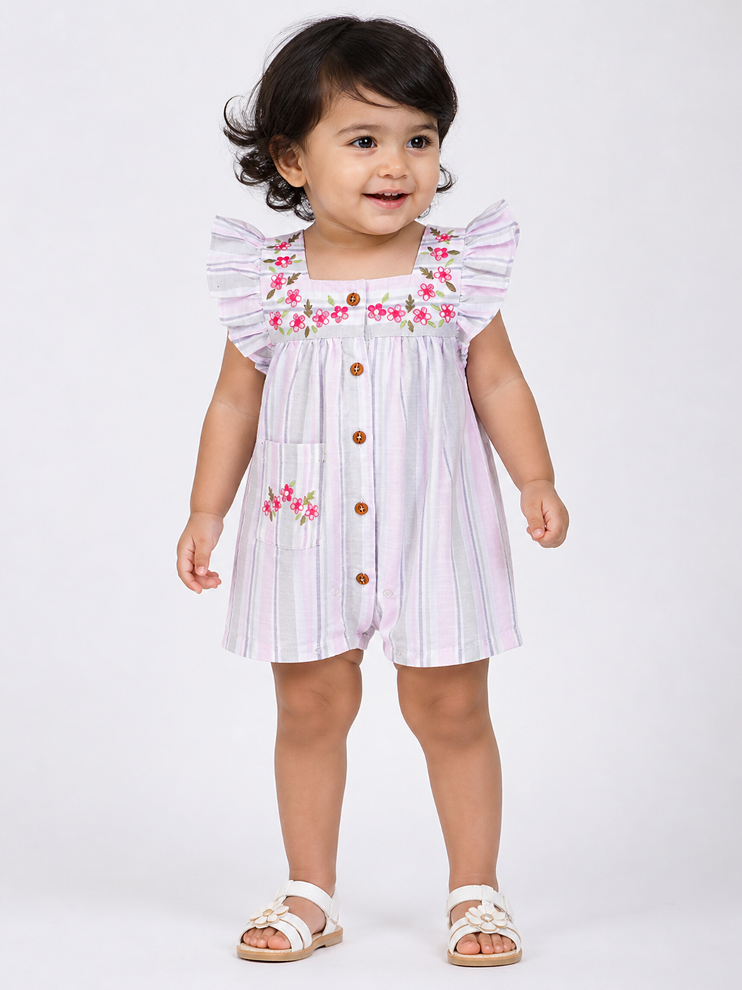 Hopebow Pastel Bloom embroidered cotton baby girl romper