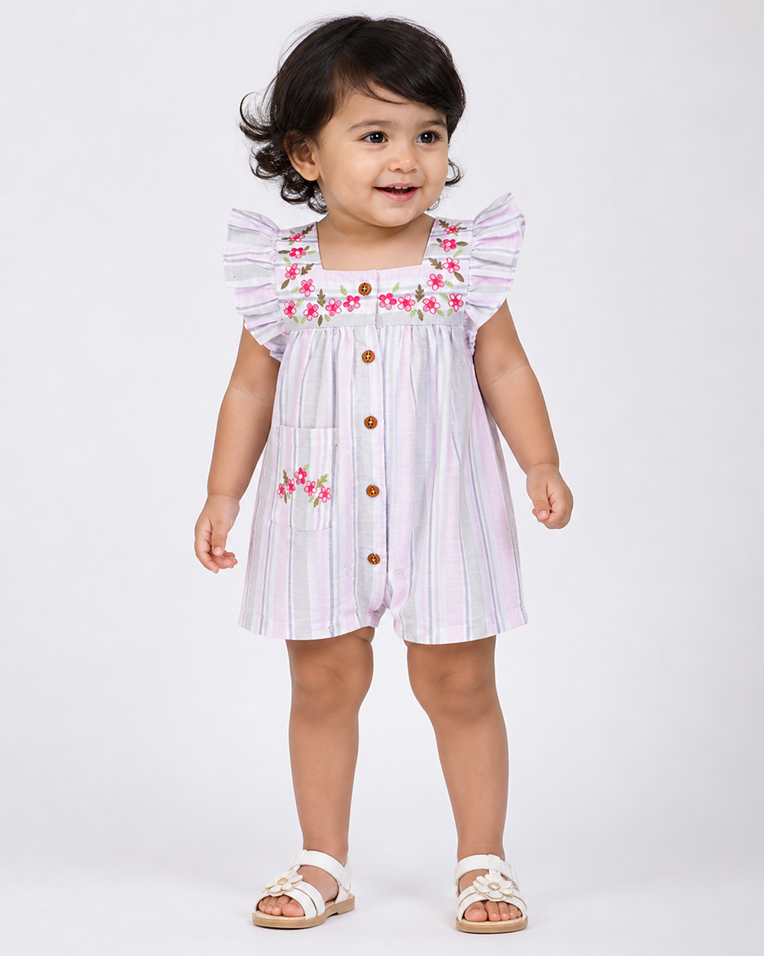 Hopebow Pastel Bloom embroidered cotton baby girl romper