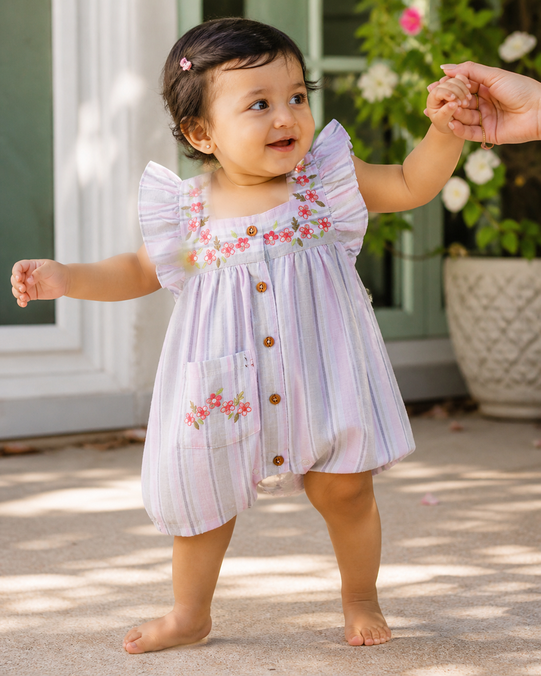 Hopebow Pastel Bloom embroidered cotton baby girl romper