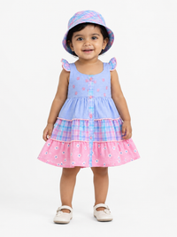 Hopebow Pastel Bloom baby girl frock with matching bucket hat