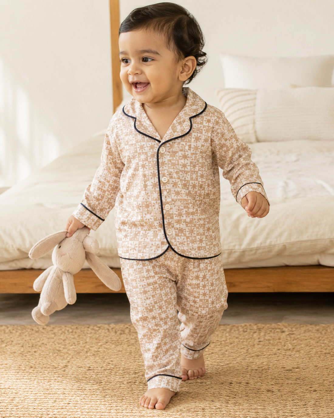 Hopebow Beige Star cotton kids nightwear set