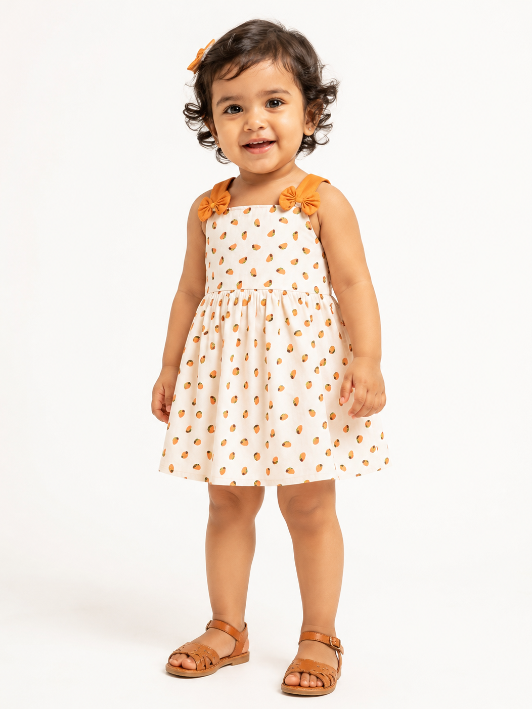 Hopebow Aarohi Leaf cotton baby frock with matching sling bag