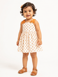 Hopebow Aarohi Leaf cotton baby frock with matching sling bag