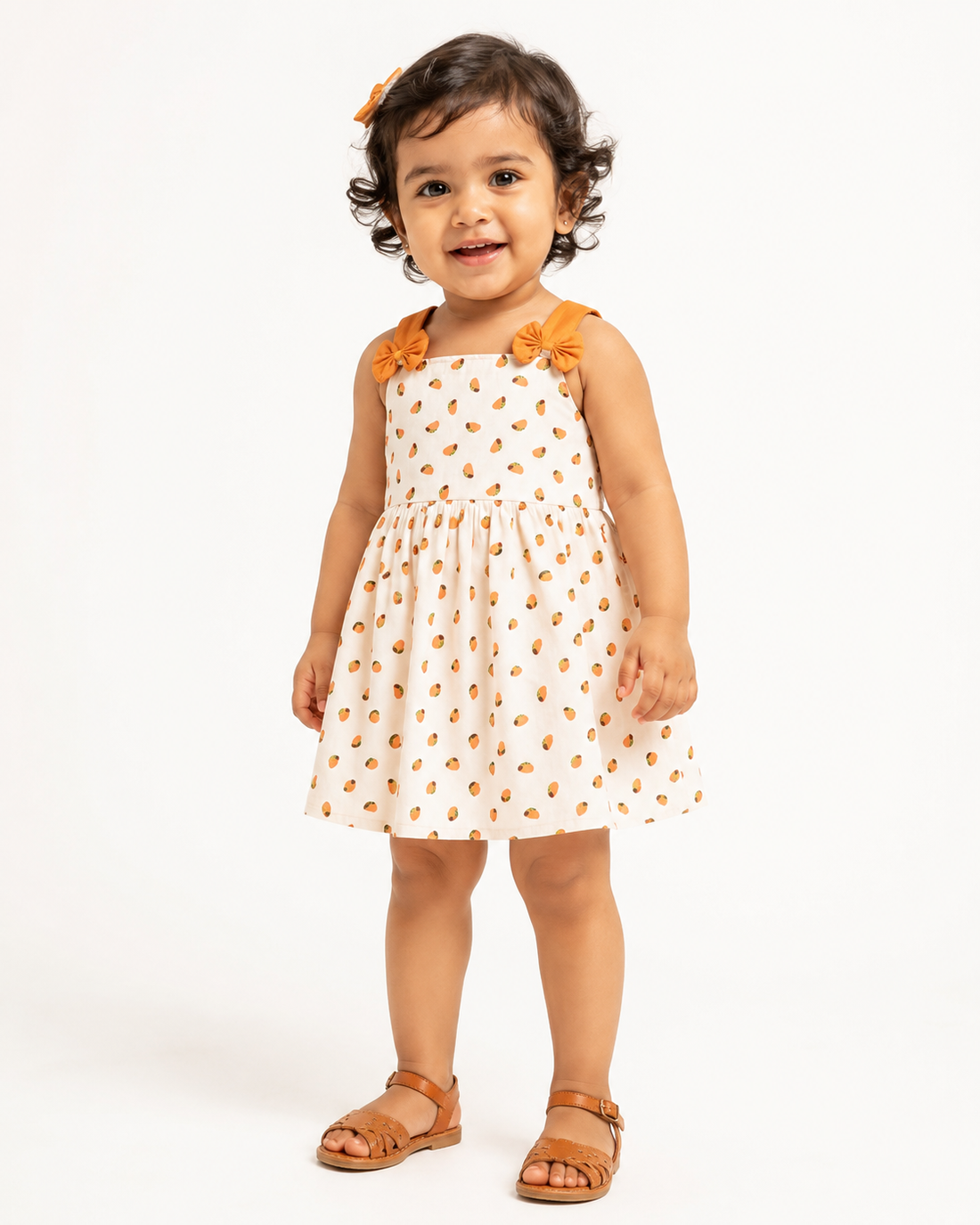 Hopebow Aarohi Leaf cotton baby frock with matching sling bag