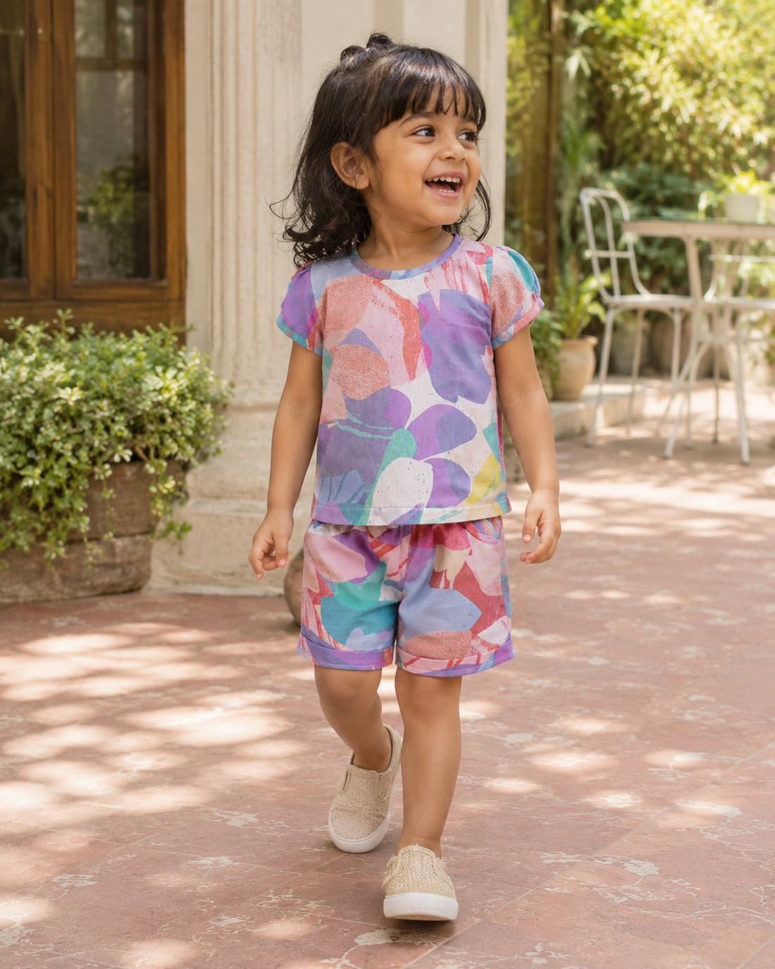 Hopebow Pastel Abstract cotton tee and shorts kids co-ord