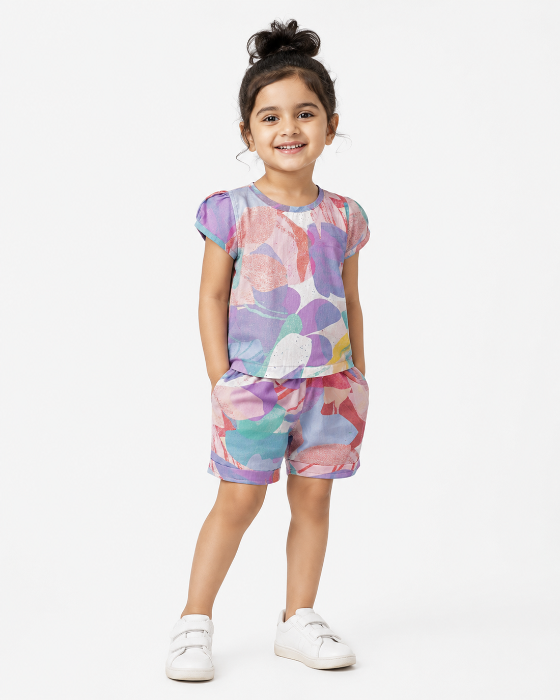 Hopebow Pastel Abstract cotton tee and shorts kids co-ord