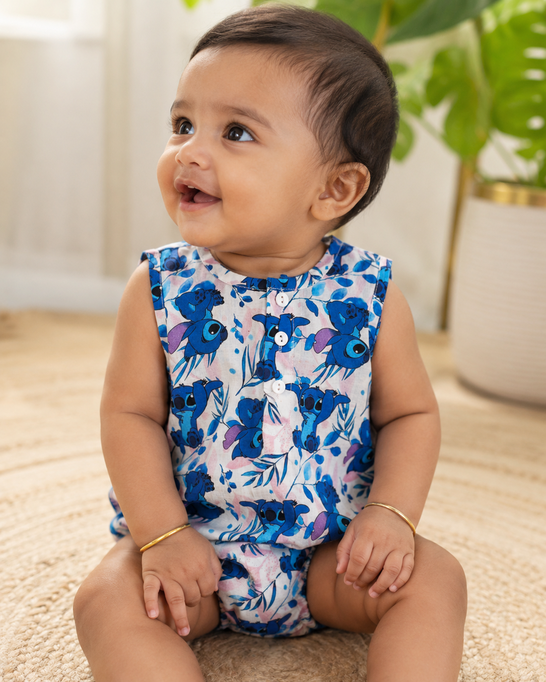 Hopebow Tropical Bloom blue cotton baby romper