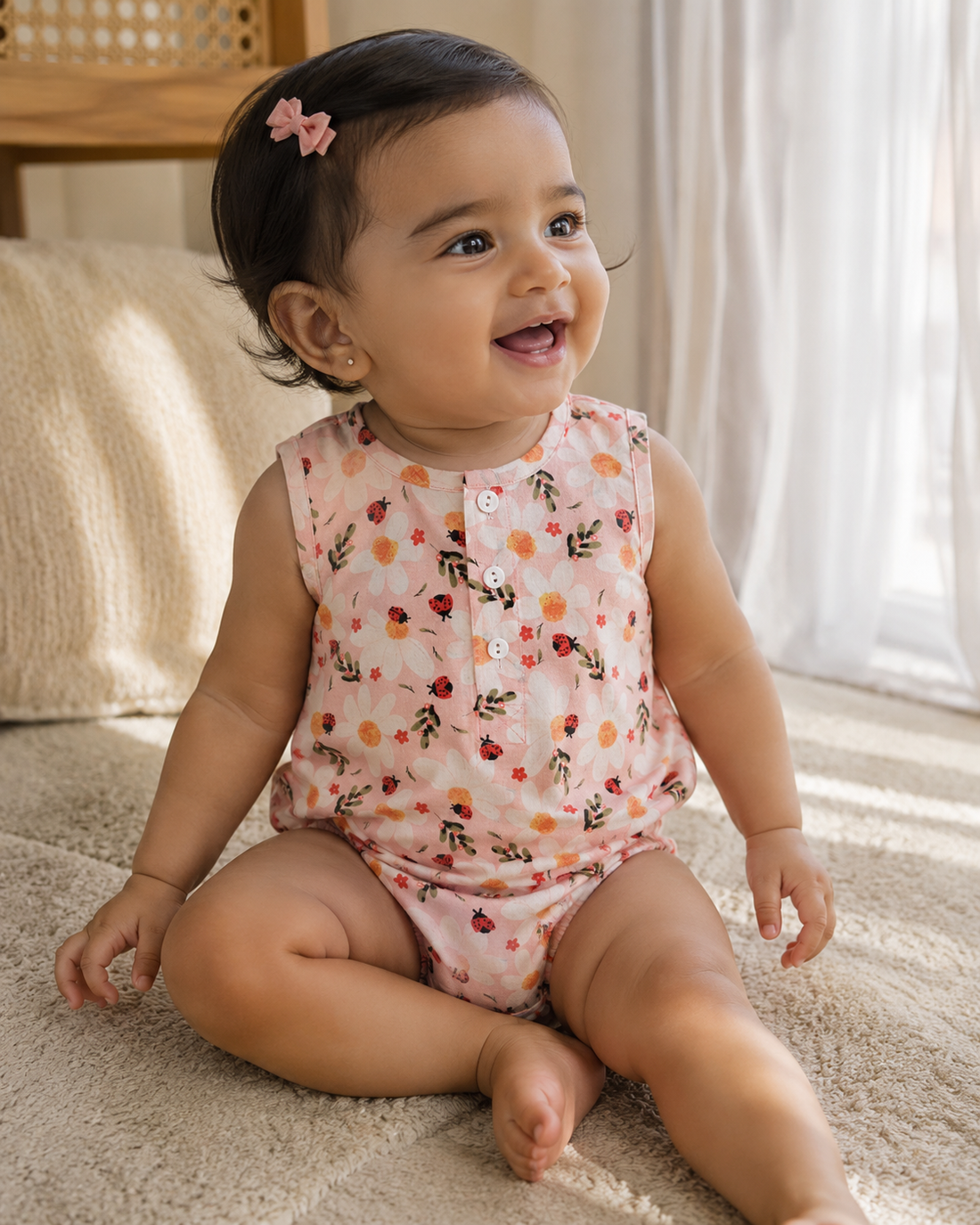 Hopebow Blush Daisy soft pink cotton baby girl romper