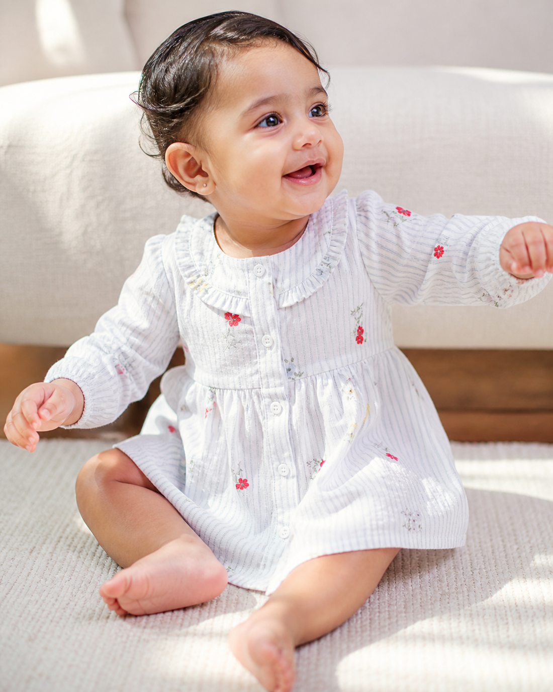 Premium white floral baby girl dress for 6 to 9 months