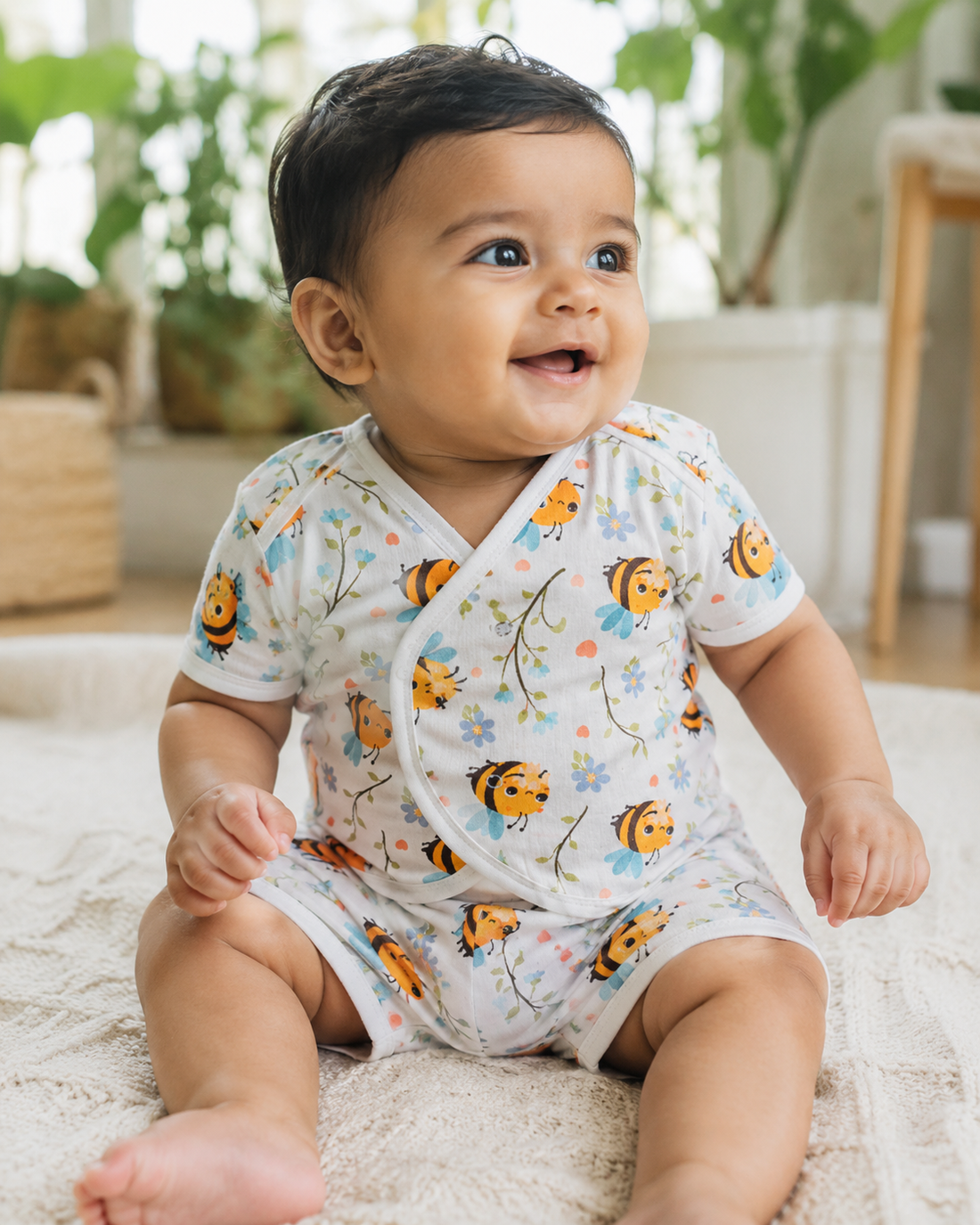 Hopebow Bee Bloom cream cotton baby co-ord set