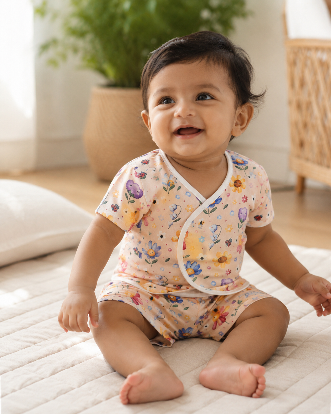 Hopebow Garden Bloom peach cotton baby co-ord set