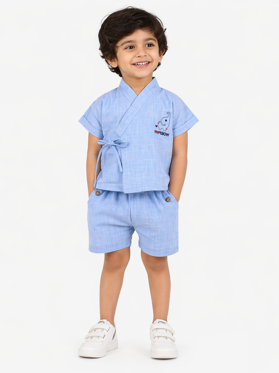 Hopebow Azure cotton boys co-ord shirt and shorts