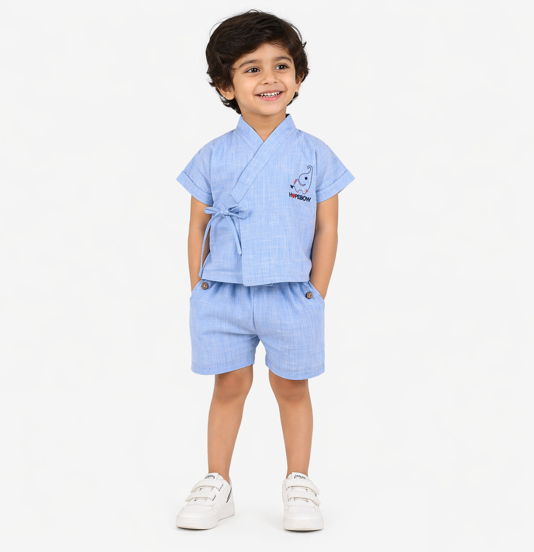 Hopebow Azure cotton boys co-ord shirt and shorts